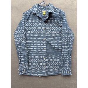 Cabela's Blue Aztec Flannel Button Down Shirt Geometric Collared Shirt Size L